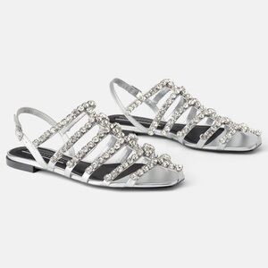 ZARA GEM ENCRUSTED BEJEWELED FLAT SANDALS